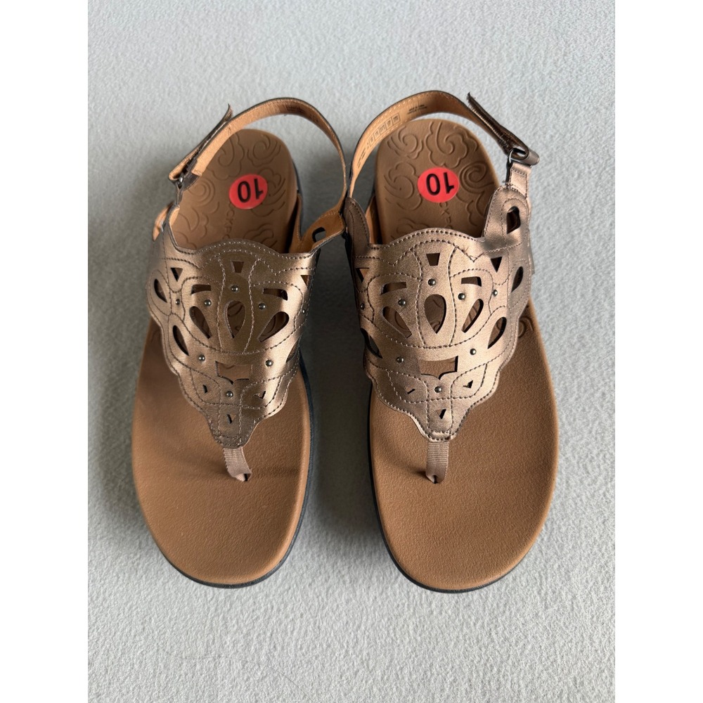 Rockport Briah Perf Slingback Sandals Metallic Bronze Laser Cut Thong Womens 10